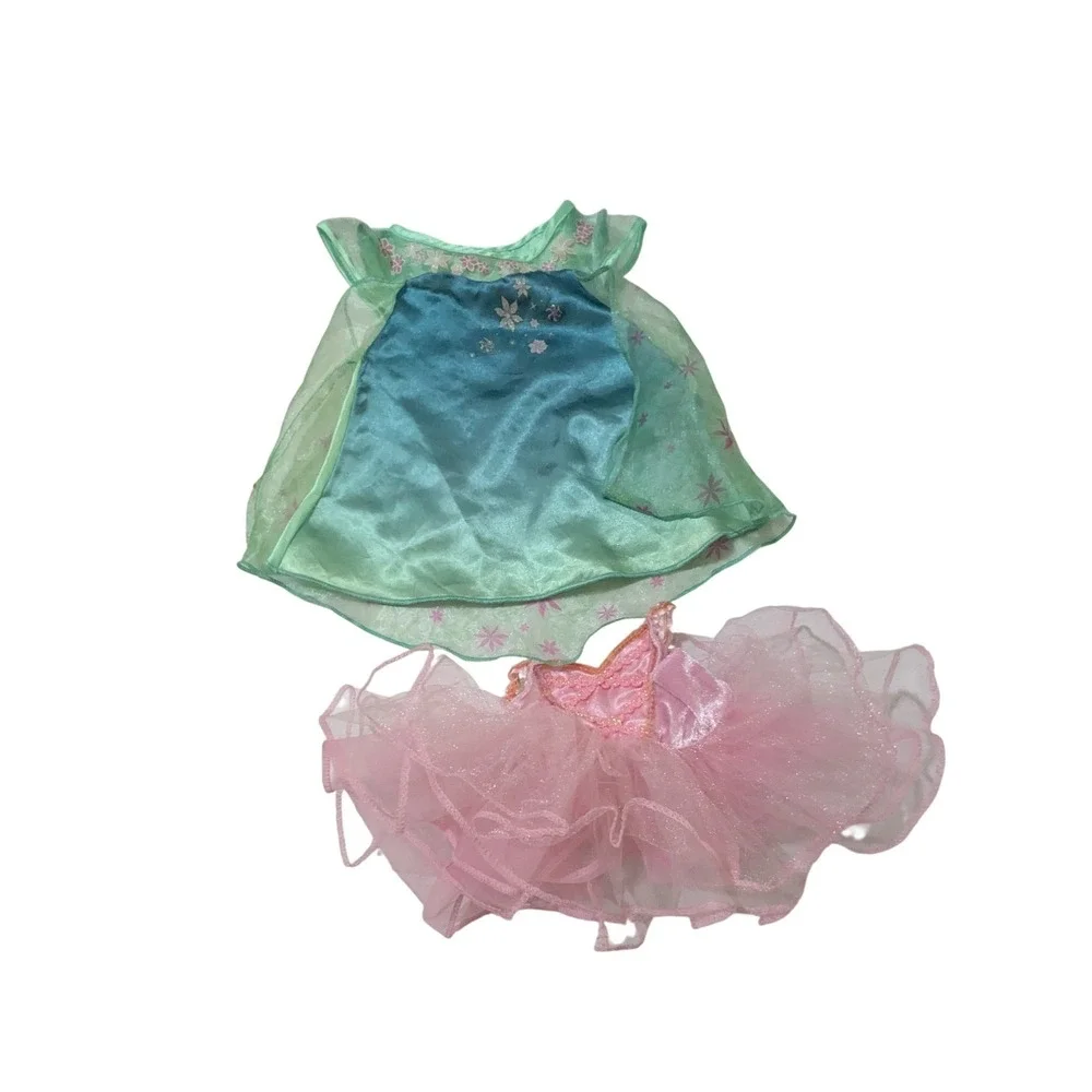 Build-A-Bear Workshop Stuffed Animal Clothes Pink Tutu Green Floral Dress Lot